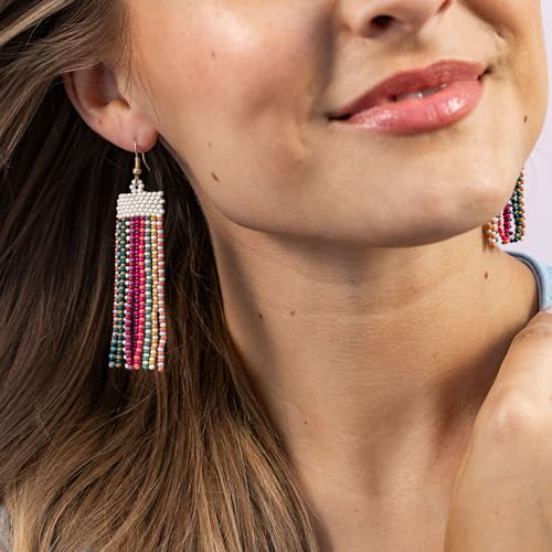 INK+ALLOY Beaded Earrings for Women Dangling, Adaline Seed Bead Fringe Statement Boho Earrings, Hypoallergenic Handmade Jewelry for the Modern Bohemian, 3.25-Inch3