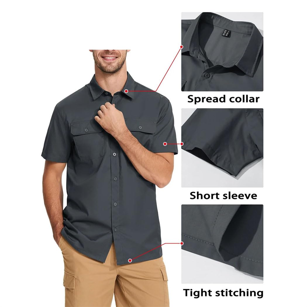 Camicie da uomo a maniche corte ad asciugatura rapida casual con bottoni camicia cargo estiva escursionismo pesca lavoro camicie all'aperto