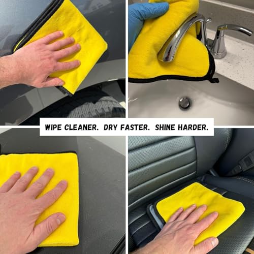 Image of AM Safe-X Microfiber Cloth for Car 500 GSM 40x40 cms 1 Pcs Yellow & Grey Twisted Loop Super Absorbent Towel, Edgeless Design with Plush Pile & Lint Free Cloth for Drying & Detailing