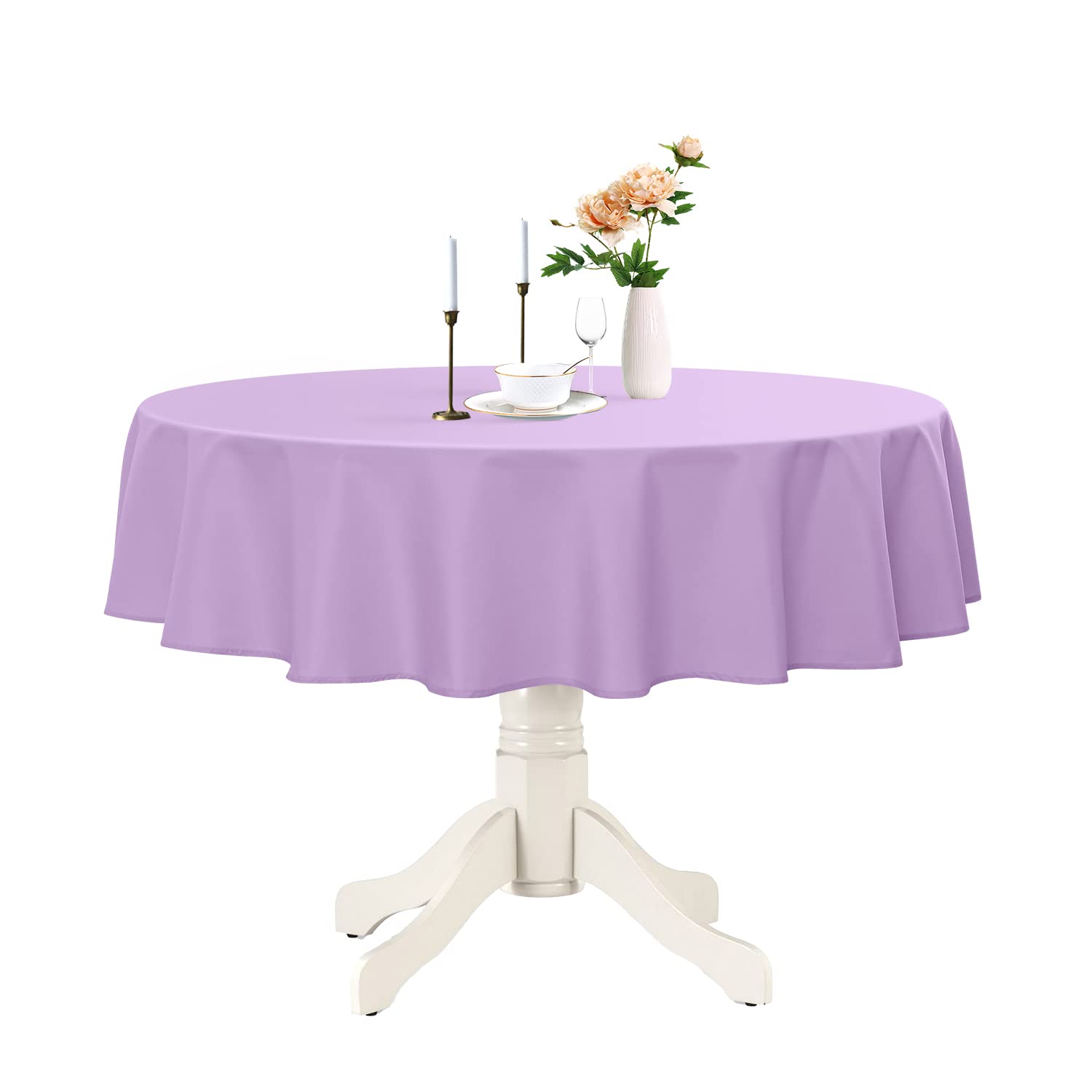 Romanstile Round Waterproof Tablecloth, Stain Resistant Washable Table Cloths Wrinkle Free Polyester Table Covers for Kitchen Dining Party Wedding Indoor and Outdoor - Lavender, 90 Inch — image 1