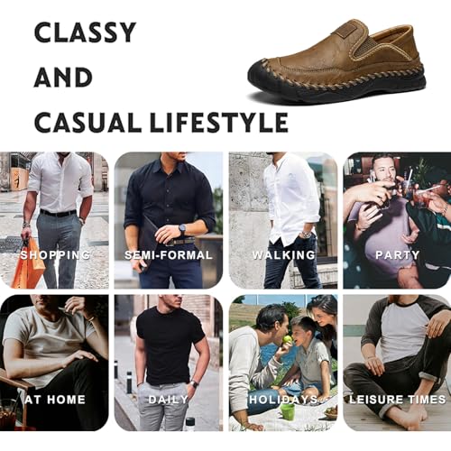 Men's Handmade Genuine Leather Orthopedic Outdoor Loafers, Casual Breathable Slip on Wide Sizes Business Moccasins Comfort Non-Slip Driving Walking Travel Shoes3