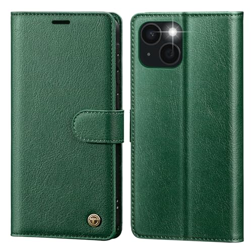 Étui en cuir premium iPhone 13 housse portefeuille chic verte