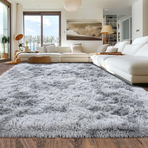 Rugs for Living Room 6x9, Soft Shaggy Modern Shag Area Rug for Bedroom, Upgrade Non-Slip Plush Fluffy Carpet for Kids Boys Girls Room Home Decor Aesthetic, Light Grey