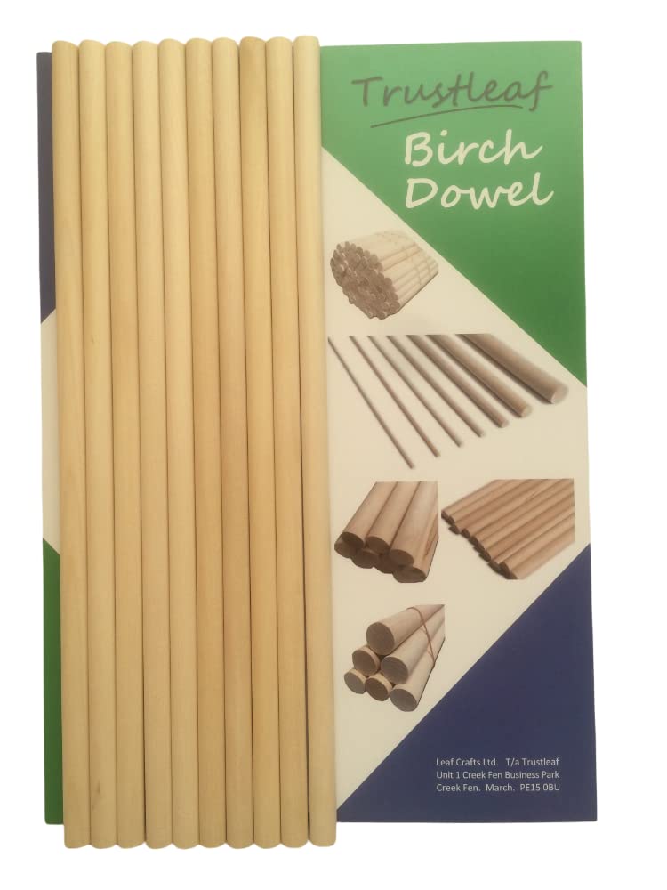 Trustleaf 10mm x 30cm Birch Hardwood Wooden Dowels (10 Dowels)