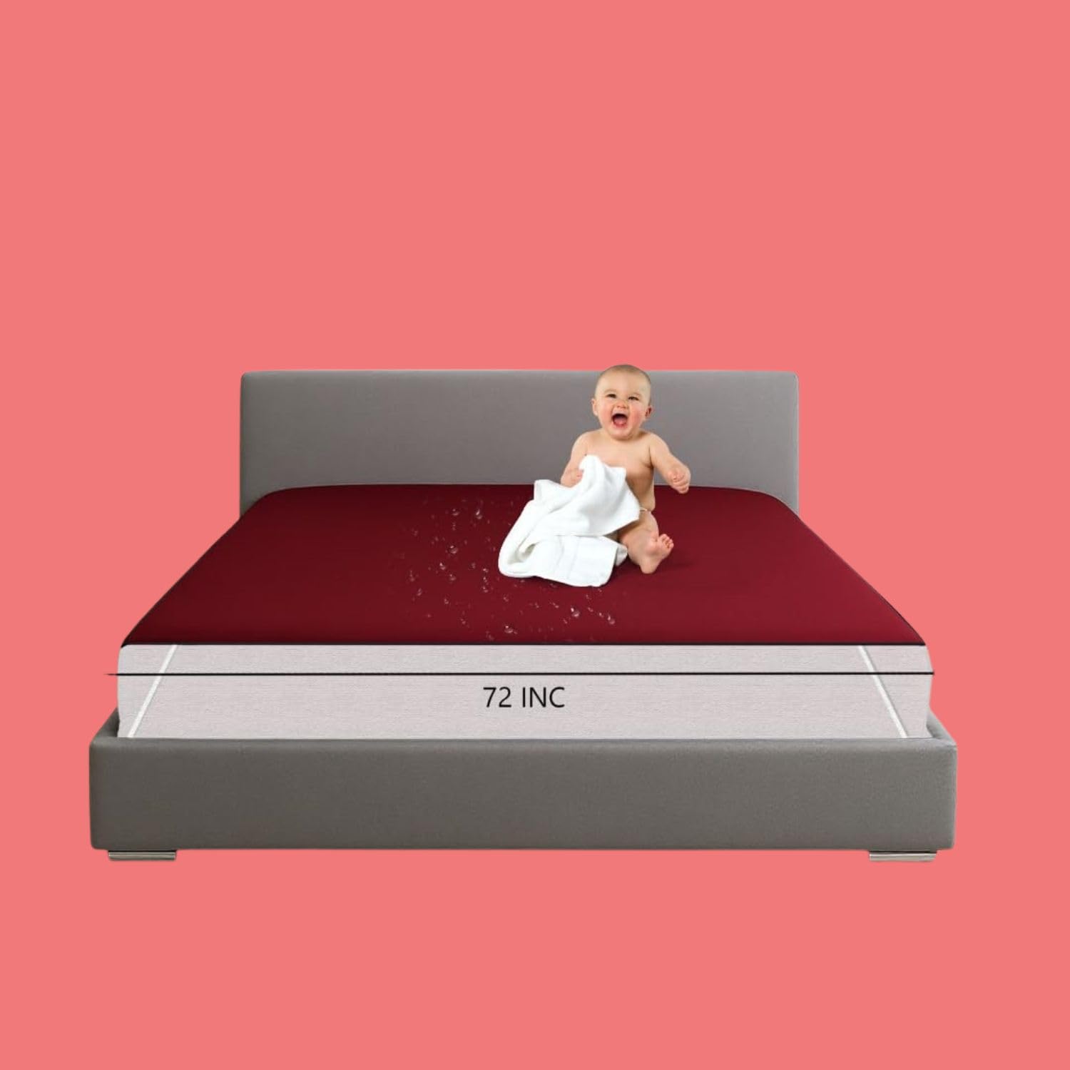 Waterproof Bed Protector Red Cotton Terry King Size 72 x 75 Inch-image-0