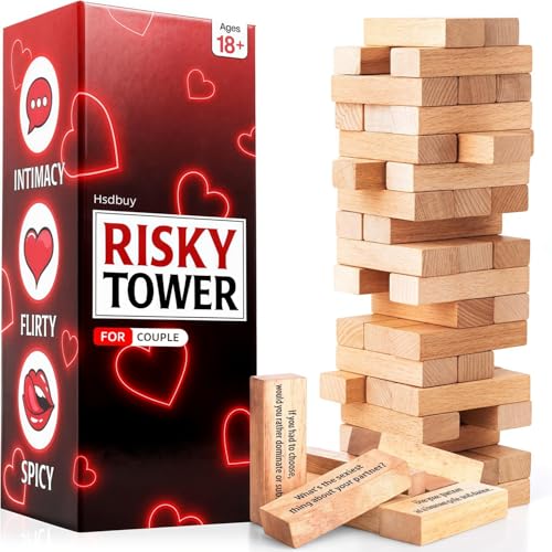 Couples Game Gifts for Him&Her-date night Fun Stacking Blocks tower game for Girlfriend/Boyfriend Wife/Husband Romantic Game:Talking Flirting Challenge for Date Night Anniversary Wedding Valentines