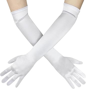 Long Opera Party Gloves for Women, 1920s Satin Evening Gloves Stretchy Elbow Length Costume Gloves Bridal Gloves