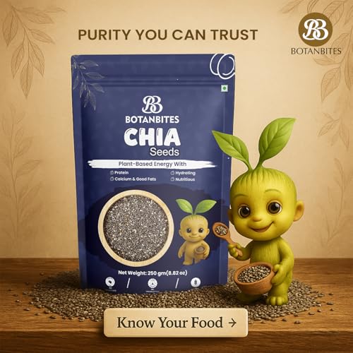 Image of BOTANBITES Chia Seeds 250g | Rich in Omega-3, Fibre & Protein | Superfood for Fat Loss, Digestion & Energy | Gluten-Free & Vegan Seeds for Eating | Ideal for Smoothies, Salads & Puddings (250g)