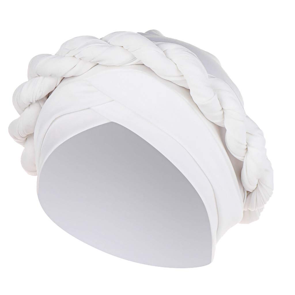 BravetoshopHead Wraps for Women, Ladies Flower Muslim Ruffle Cancer Chemo Hat Chiffon Scarf Turban White