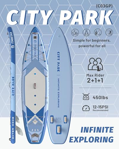 Image of iTAOSTAR City Park 12'x35 inch Extra Wide Paddle Board with Seat, One-Stop Premium SUP Board Gears, Tailored 5 Fins, Stable Inflatable Stand Up Paddle Boards for Youth of All Levels