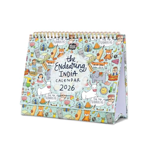 Alicia Souza | 2026 Endearing India Desk Calendar | Illustrated Table Calendar with 12 Postcards, 12 Envelopes, Sticker Sheets, Monthly Tabs & Notes Section | Magnetic Box Packaging