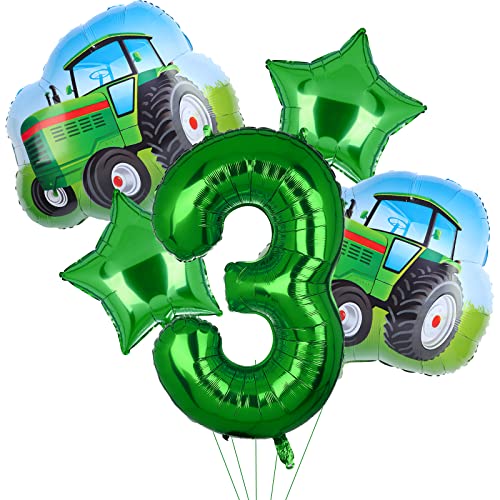 5Pcs Tractor Balloons, Green Tractor Birthday Number Mylar Foil Balloon Farm Theme 3Rd Birthday Party Supplies Decor (3Rd) #TOP5