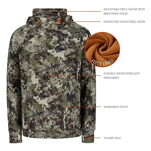 BASSDASH Men’s Fishing Fleece Hoodie with Neck Gaiter Water Resistant Performance Hunting Sweatshirt FS18M3