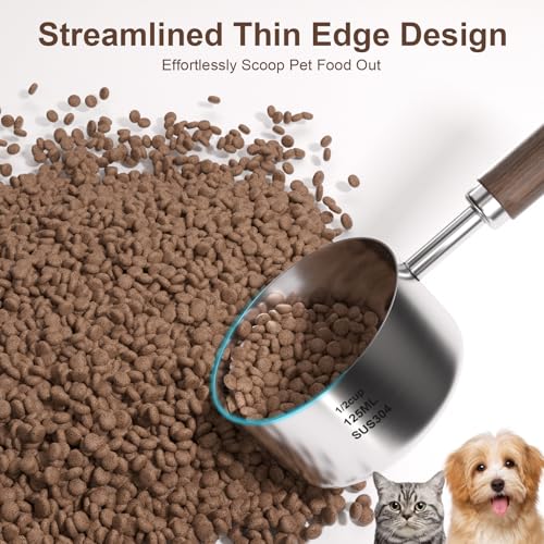 Image of Dog-Cat Food Scoop Measuring-Cup - 1 /2 Cup (4 Oz),304 stainless steels,Black walnut long handle