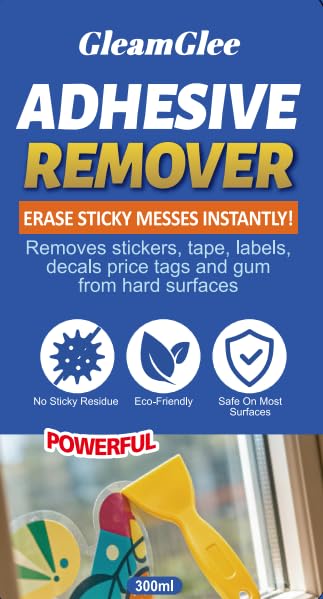 Adhesive Remover Spray 10.14 fl oz - Fast-Acting Glue & Sticker Remover for Labels, Tape Residue, Gum & Wax Residue - Works on Car Windows, Glass, Metal, Plastic & Wood - Includes Plastic Scrape