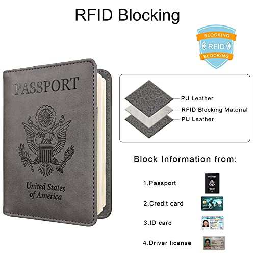 Image of WALNEW Passport Holder for Travel, RFID Passport Cover Wallet for Women Men, PU Leather Passport Book Card Holder Case with Pen (Upgraded, Upgraded-Gray)