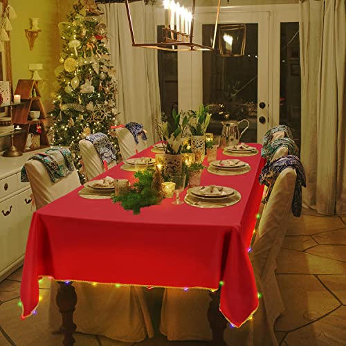 Leegleri Led Red Rectangle Tablecloth For Christmas Holiday Party,Wrinkle Free Washable Nylon Table Cloth For Kitchen Dining Room cover
