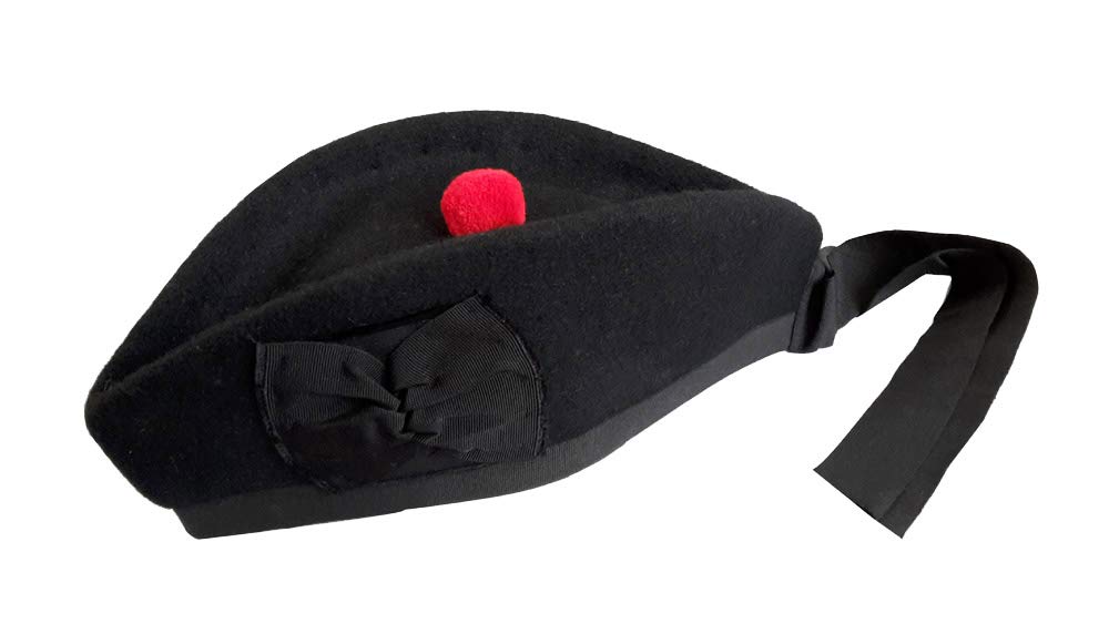Maze Men's Plain Black Wool Glengarry Bonnet Hat Scottish Piper - Size 59