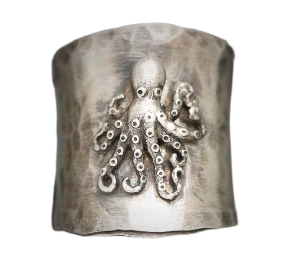 Photo 1 of ASFKIPMF S925 Sterling Silver Cuttlefish Squid Wide Bands Ring for Women Girls,Octopus Thumb Ring,Index Finger Inkfish Ring,Retro Gothic Punk Style Jewelry Silver Black Vintage Rings Size 9 US Code 9