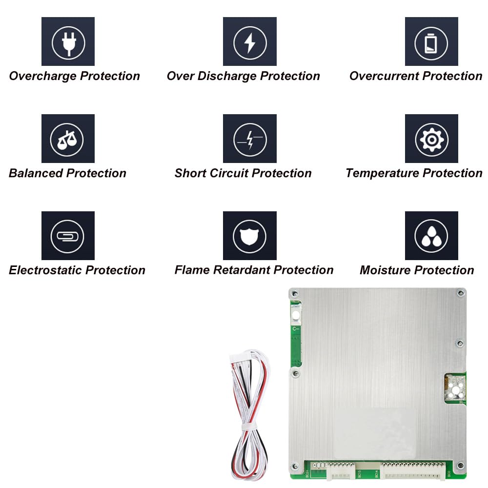 BMS - Placa de protección, múltiples funciones de protección, módulo BMS con control de temperatura y equilibrio 16S 50A 3.2V para batería NCM