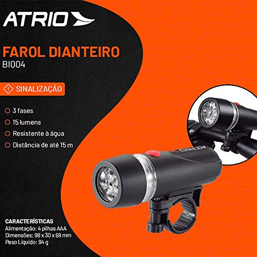 Farol Dianteiro Atrio para Bike com Suporte Resistente à Água Pilhas AAA Preto - BI004
