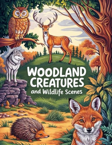 Woodland Creatures and Wildlife Scenes: Coloring Book for Children and Adults with Forests, Rivers,...