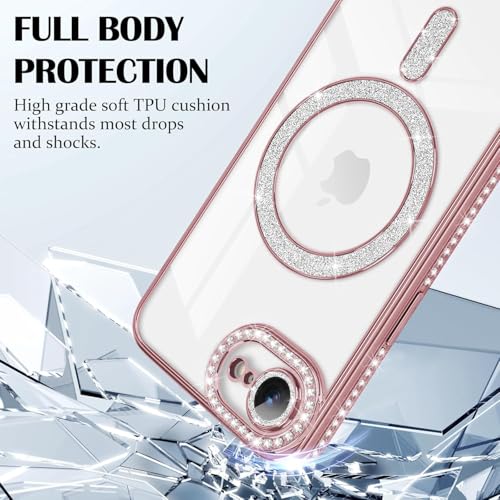 Image of DIZORO Compatible with (iPhone 17e /iPhone 16e Case) Clear Luxury Diamond Glitter Case |Camera Lens Protector with Glitter Ring |Glossy Shiny Back Cover Case for Girls Women -Pink