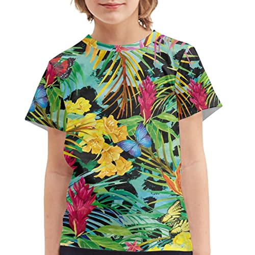 JooMeryer Kids Tropical Hawaiian Flower Leaves T-Shirts Boys Girls Short Sleeve Summer Tee Top