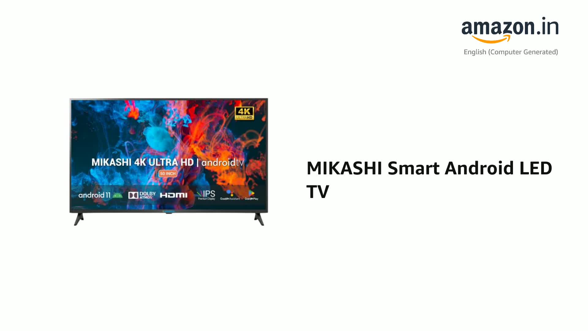 MIKASHI Smart Android LED TV (50 Inches) IPS Panel | Android 11
