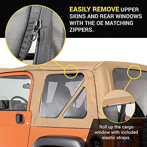 Image of TACTIK Fabric Only Replacement Soft Top - Fits Jeep Wrangler TJ 1997-2006 - Custom-Fit Fabric Roof with Removable Side and Back Window Jeep TJ Soft Top Jeep TJ Top Cover (No Door Skins, Spice Denim)