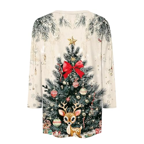 Image of Women Christmas Shirt 3 /4 Length Sleeve Henley Tops Xmas Outfits