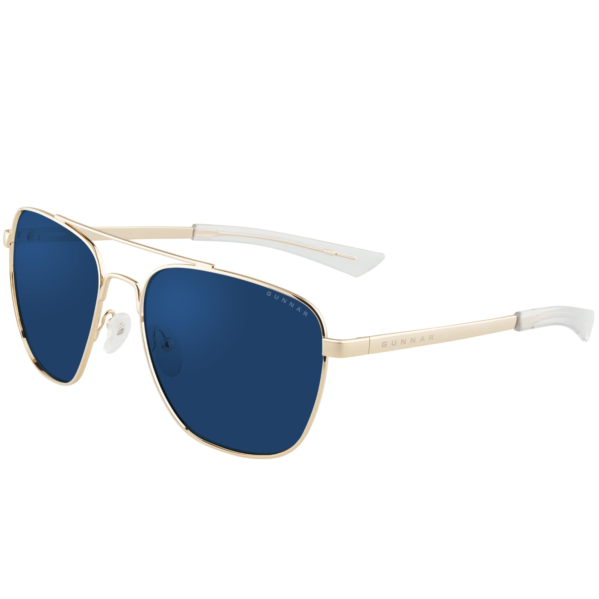 Gunnar Gaming- und Computerbrillen - MUSTANG - Rahmenfarbe: GOLD, Linsentönung: Sun (Blockiert 90% des blauen Lichts & 100% UV-Licht) - Blaulichtblockierende Brillen