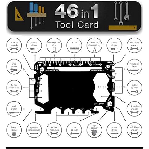 Bascuda® Multi Tool Card Size Gadget Wallet Set | 46 in 1 Pocket kit | Outdoor Camping Multitool Accessories | Stainless Steel | Perfect for Men British Presents, Christmast Gifts | Genuine UK Brand Cover