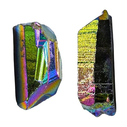 Image of Amazing Gemstone 2 Pieces Titanium Aura Quartz Raw Pencil Points Crystals and Healing Stones, Natural Rocks for Meditation and DIY Raw Point Stones and Crystals