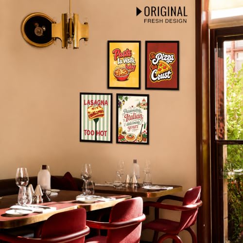 Image of Chaka Chaundh - Restaurant wall decoration items - Cafe quotes wall frames - Pizza walls frame - Pasta wall frame poster, Lasanga wall frame, Italian food wall frame art. - Food frame poster wall art. ( 14X11 inch. Set OF 4 )