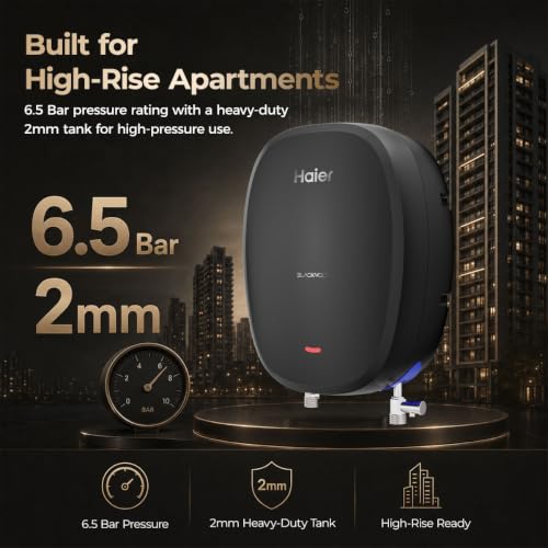Image of Haier BlackVolt Instant Water Heater 3 Litre with 3kW | Fast Heating | Copper Heating Element | 6.5 Bar Pressure | Instant Geyser for Kitchen & Bathroom | 5-Year Tank Warranty | EI3V-BLACKVOLT