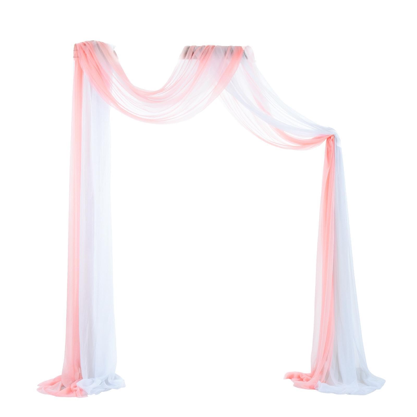 Quxvuis 1 White 1 Peach Pink Wedding Arch Drapes Chiffon Curtain Panels Reliable Smooth Drapery Enhances Any Memorable Ceremony Event Experience Wedding Arch Drapes Fabric Chiffon, 70X550cm
