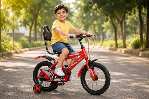 Image of JUNIOR KID 14T Kids Cycle with Sides Balance Wheel and Back Rest Seat | 9 Inch Frame | Steel Rim | Ideal for 3 to 6 Years Boy & Girl