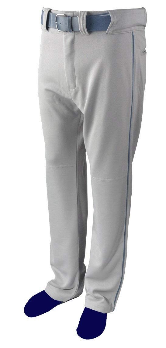 Martin Sports Adult Baseball/Softball Belt Loop Pants, Grey with Color Piping (Grey with Navy Piping, AS)