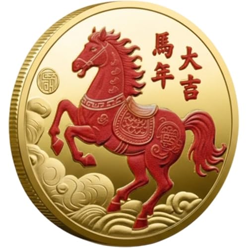 Fopytu Pièce De Monnaie Chinoise Représentant Le Cheval, Année du Cheval, Signe du Zodiaque Chinois, Porte-Bonheur pour L'année Lunaire, Souvenir, Cadeau,...