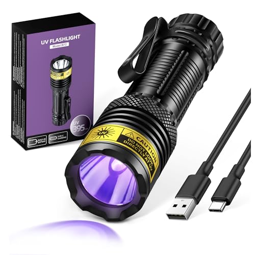 VMTENMV UV Flashlight Black Light USB-C Rechargeable 395nm Blacklight Mini Portable Handheld Powerful LED Ultraviolet Lights Flashlights for Resin Curing Uranium Glass Pet Dog Urine Detection