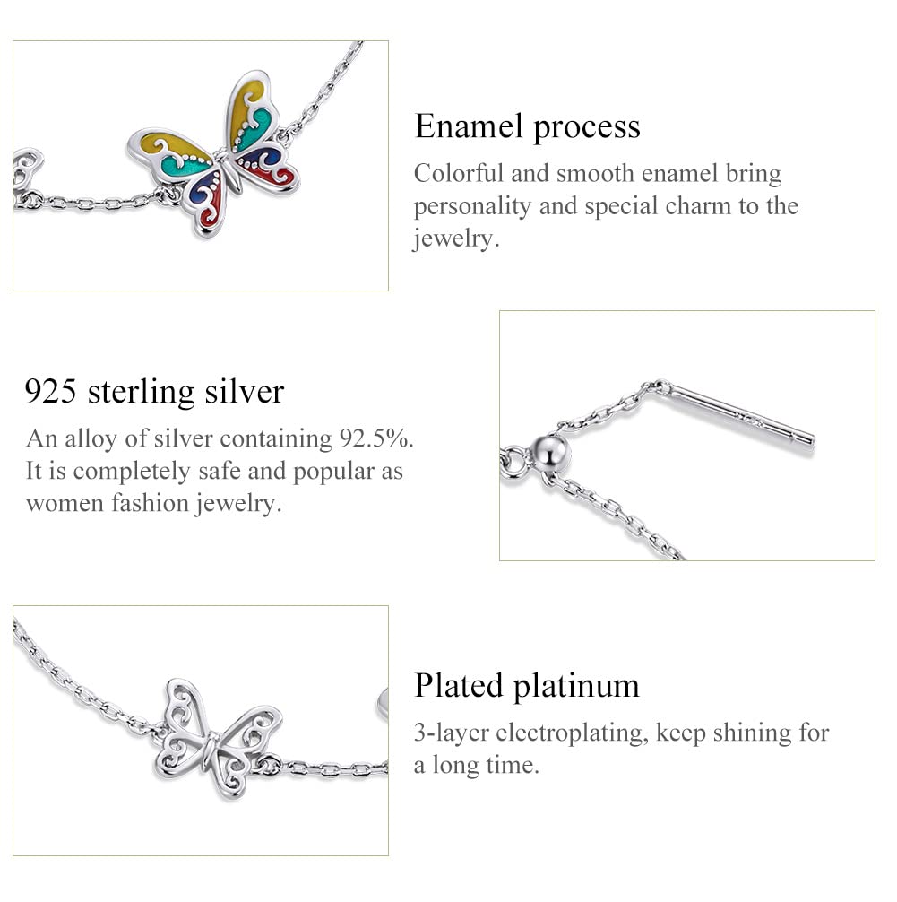 Pulsera de cadena de mariposa brillante de plata de ley 925 para mujer, joyería chapada en platino