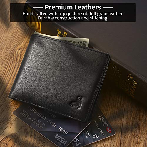 CALFART RFID Slim Front Pocket Wallets For Men - Genuine Leather Credit Card Mens Bifold Wallet With 2 ID Windows Zipper Coin Stylish Passcase - Image 6