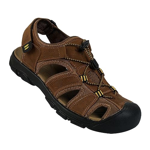 Mens Casual Leather Sandals Closed Toe Beach Shoes Summer Sandals for Hiking Trekking Walking