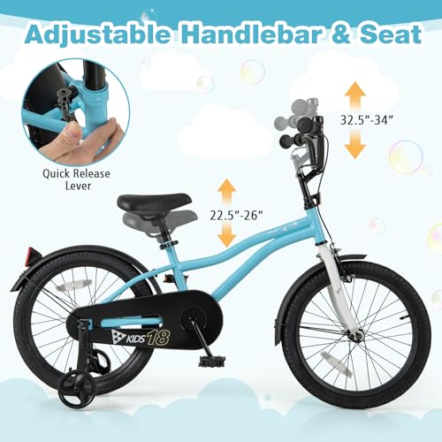 Image of BABY JOY Kids Bike, 12 14 16 18 Inches Sporty Bicycle with Training Wheels, Adjustable Seat, Handbrake & Coaster Brake, Reflectors, Girls Boys Bike for 3-8 Years Old Children