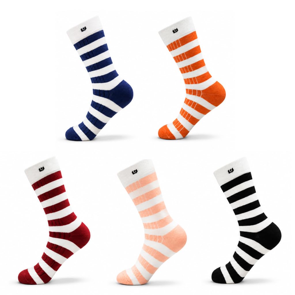 StripeX Edition – Premium Striped Full Length Cotton Blend Socks | Pack of 5 Pairs-image-14