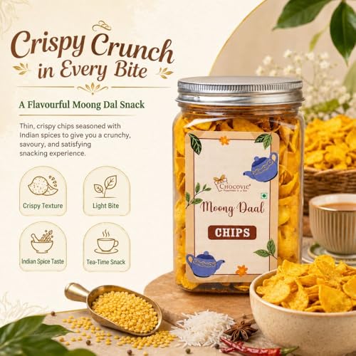 Image of Chocovic Moong Dal Chips 85g | Crispy & Protein-Packed Snack | Made with Premium Moong Dal | Healthy Vegetarian Crunchy Chips | Perfect Anytime Snack for Home, Office & Travel