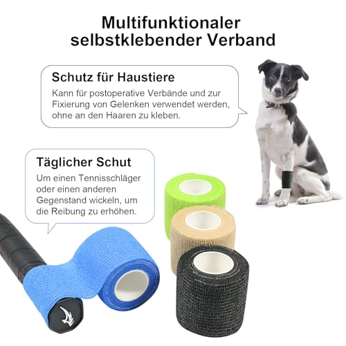 QiGui Selbstklebender Verband 8 Rollen 5cmx4.5m Verbandsmaterial Pflaster Rolle Elastische Binde Bandage Fixierbinde Haftbandage Selbstklebend für Sport und Erste Hilfe Vet Wrap Hund Pferde(Schwarz)