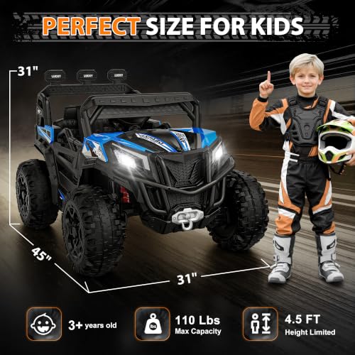 Image of ANPABO 24V Ride On Toys for Kids w /Remote Control, 4WD /2WD Switchable, Blue