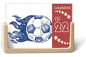 Football Flame Blue Pattern Soccer 2022 Desk Calendar Planner 12 Month
